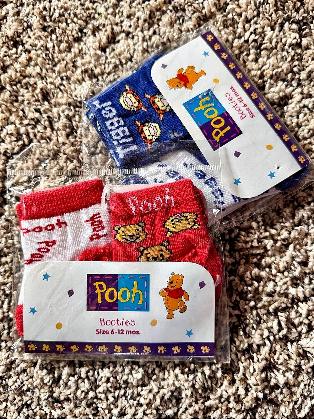 90s Pooh and Tigger Booties Baby 6-12 mos original packaging